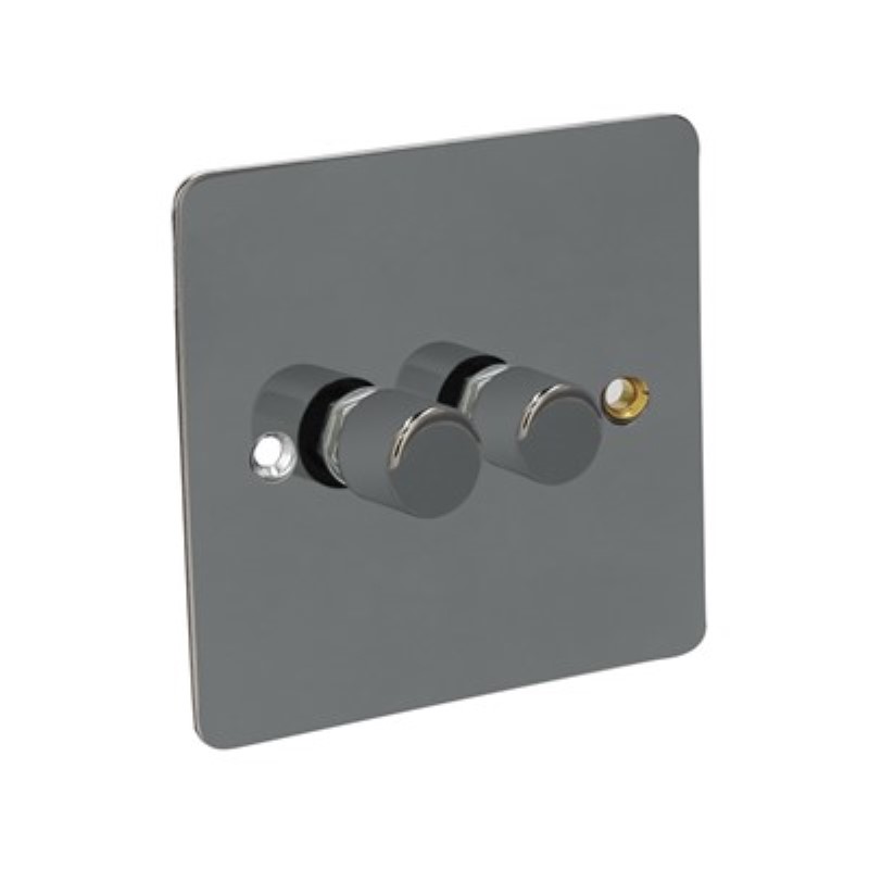 Flat Plate 150W LED 2 Gang 2 Way Dimmer Switch *Black Nickel **